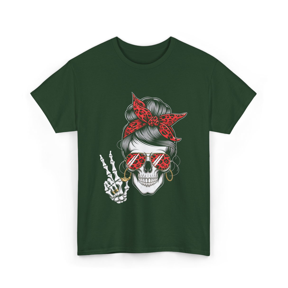 Skull with Sunglasses Skull T-Shirt - Forest Green