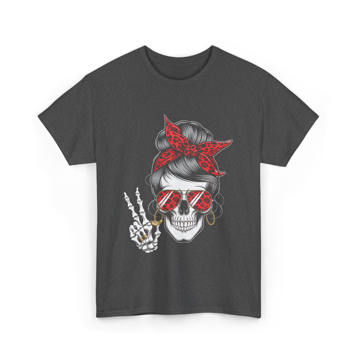 Skull with Sunglasses Skull T-Shirt - Dark Heather