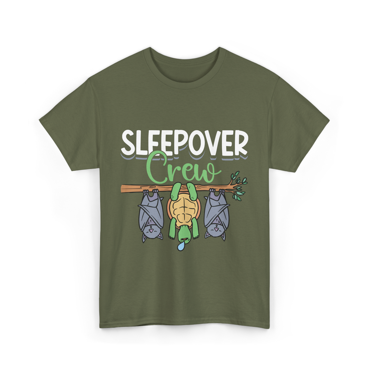 Sleepover Crew Overnight Crew Friends T-Shirt - Military Green