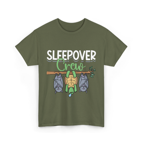 Sleepover Crew Overnight Crew Friends T-Shirt - Military Green