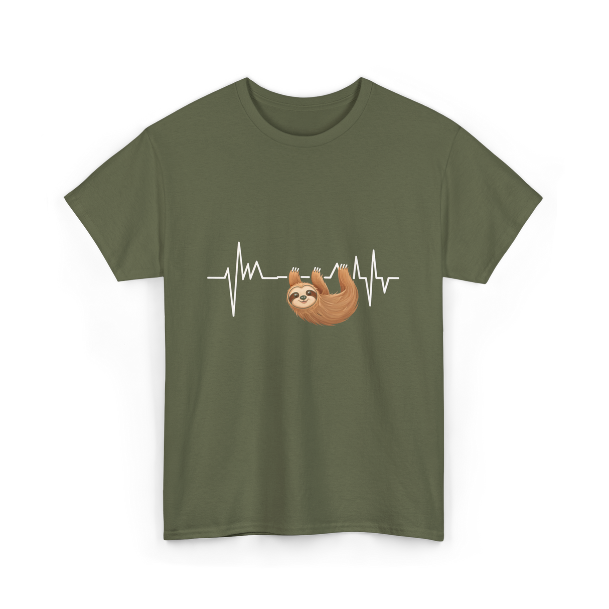 Sloth Heartbeat Sloths Lover T-Shirt - Military Green