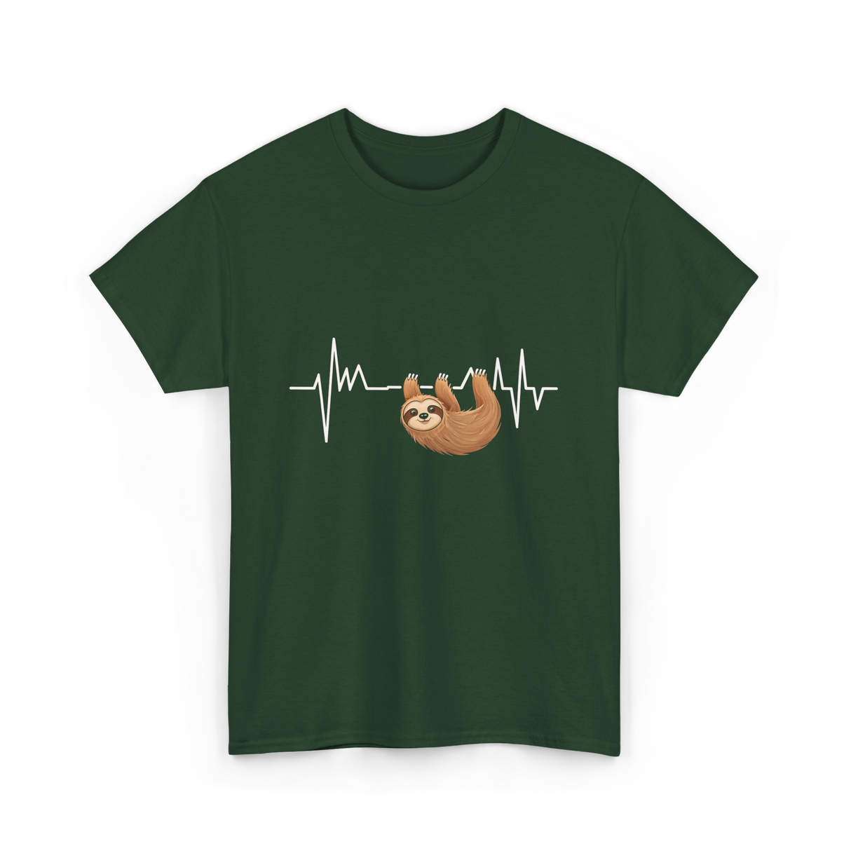 Sloth Heartbeat Sloths Lover T-Shirt - Forest Green