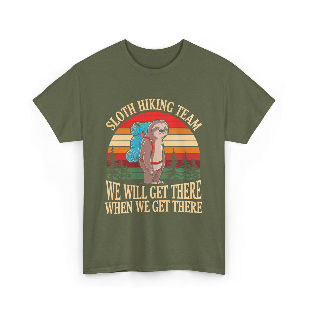 Sloth Hiking Team Hiking Enthusiast T-Shirt - Military Green