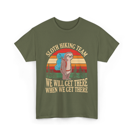 Sloth Hiking Team Hiking Enthusiast T-Shirt - Military Green