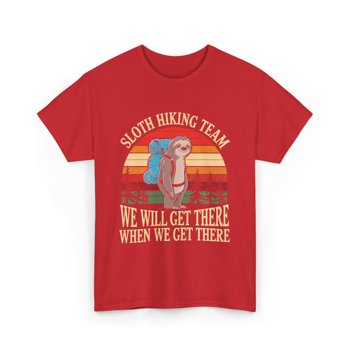 Sloth Hiking Team Hiking Enthusiast T-Shirt - Red