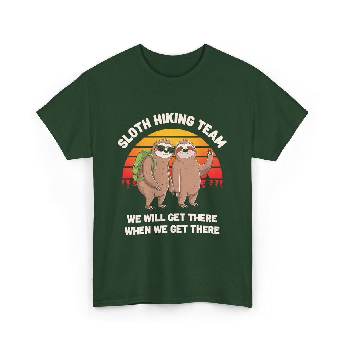 Sloth Hiking Team Sloths Adventure T-Shirt - Forest Green