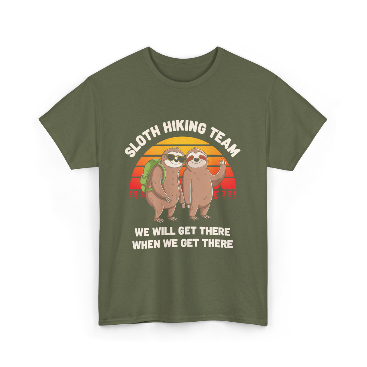 Sloth Hiking Team Sloths Adventure T-Shirt - Military Green