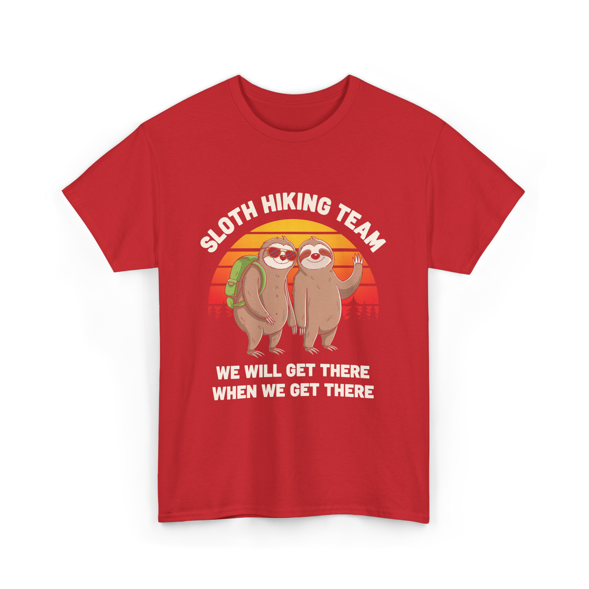 Sloth Hiking Team Sloths Adventure T-Shirt - Red