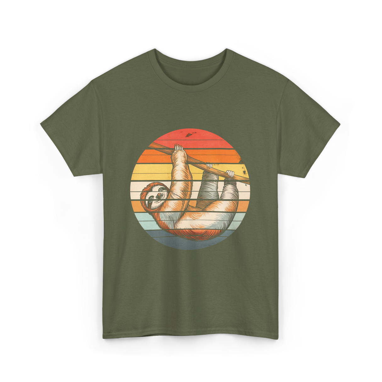 Sloth Lover Retro Sloth Animal T-Shirt - Military Green