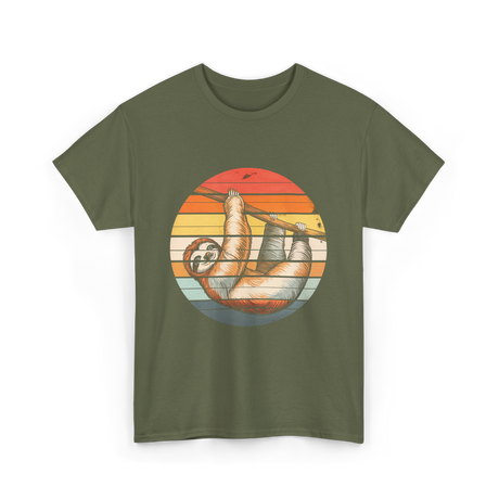 Sloth Lover Retro Sloth Animal T-Shirt - Military Green