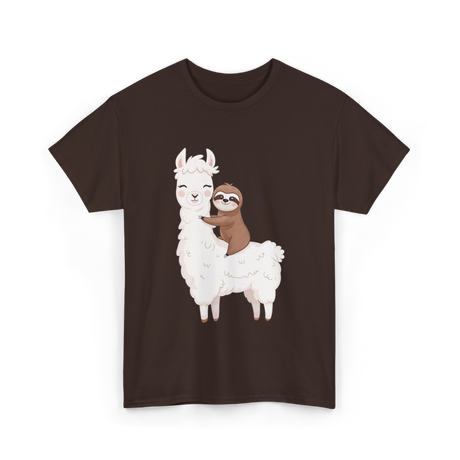 Sloth Riding Llama Sloth T-Shirt - Dark Chocolate