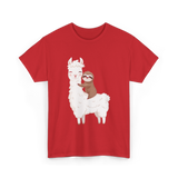 Sloth Riding Llama Sloth T-Shirt - Red