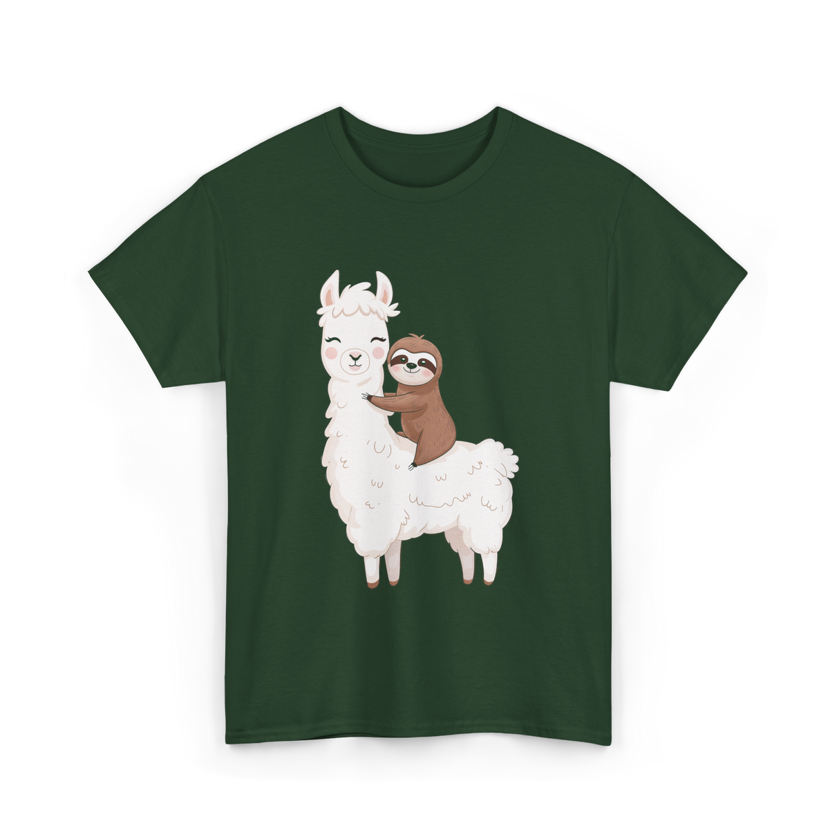 Sloth Riding Llama Sloth T-Shirt - Forest Green