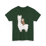 Sloth Riding Llama Sloth T-Shirt - Forest Green