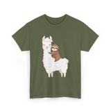 Sloth Riding Llama Sloth T-Shirt - Military Green