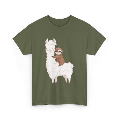 Sloth Riding Llama Sloth T-Shirt - Military Green