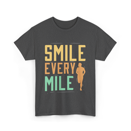 Smile Every Mile Running Jogging T-Shirt - Dark Heather