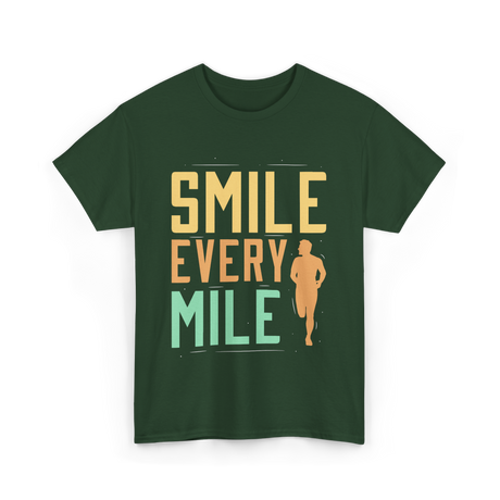 Smile Every Mile Running Jogging T-Shirt - Forest Green