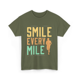 Smile Every Mile Running Jogging T-Shirt - Military Green