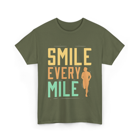 Smile Every Mile Running Jogging T-Shirt - Military Green