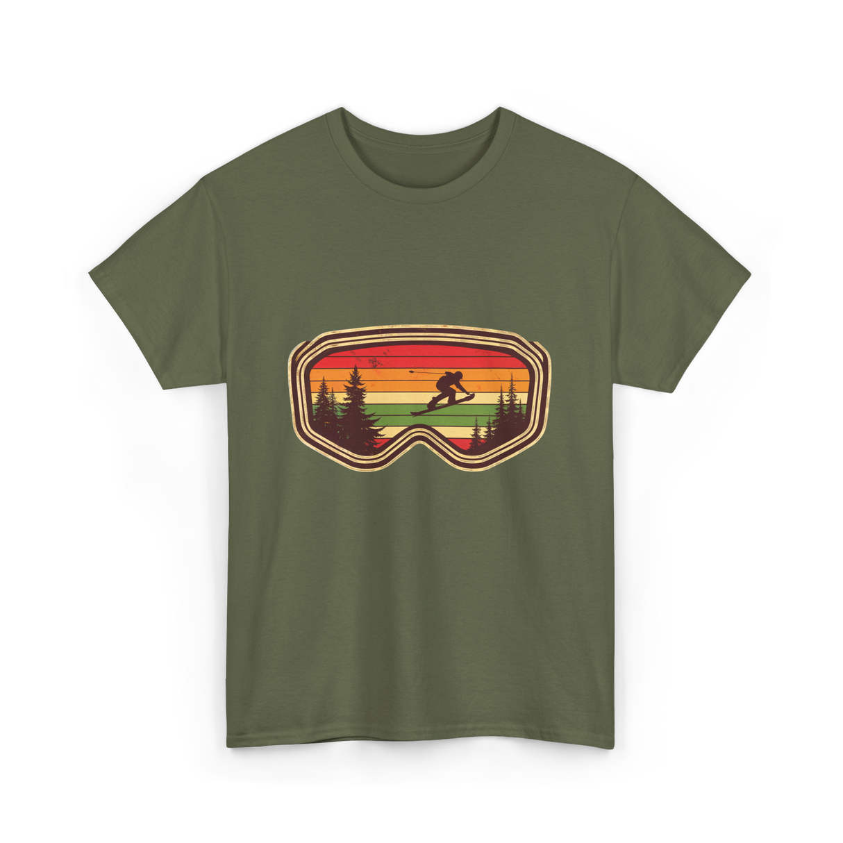 Snowboard Goggles Retro Adventure T-Shirt - Military Green