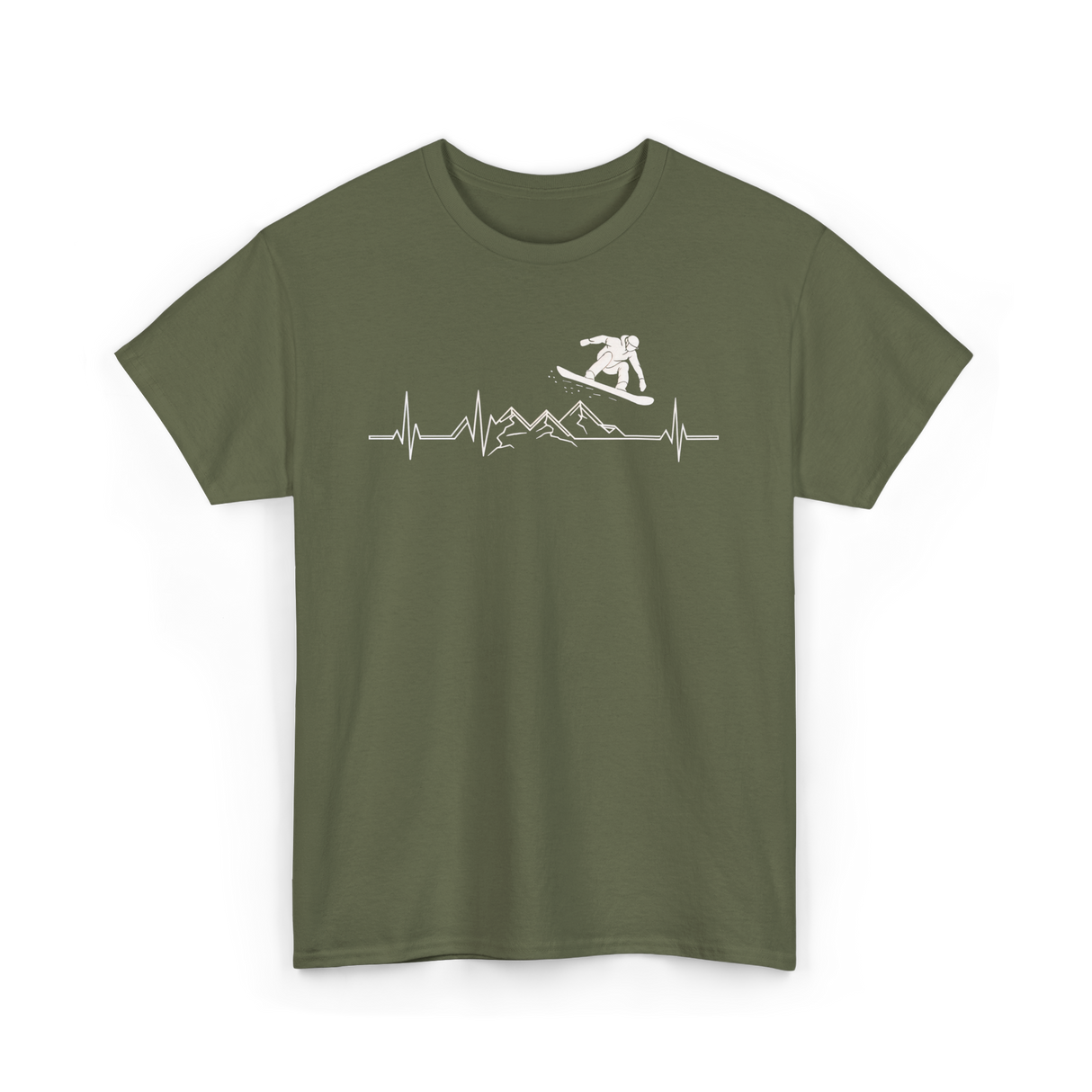 Snowboard Heartbeat Snowboarding T-Shirt - Military Green