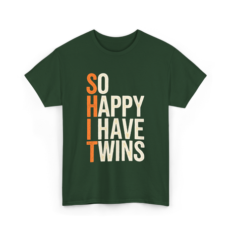 So Happy I Have Twins Twin Parenting T-Shirt - Forest Green