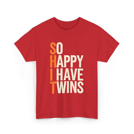 So Happy I Have Twins Twin Parenting T-Shirt - Red