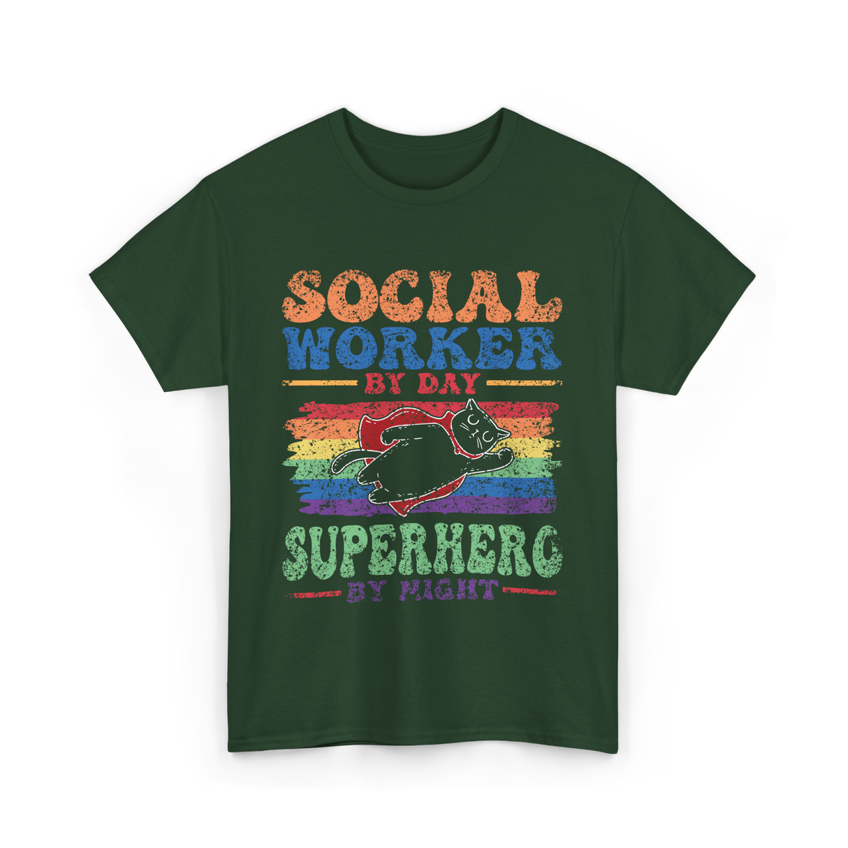 Social Worker By Day Superhero Night T-Shirt - Forest Green