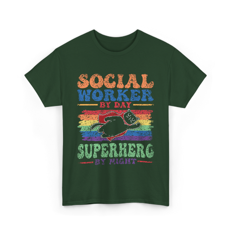 Social Worker By Day Superhero Night T-Shirt - Forest Green