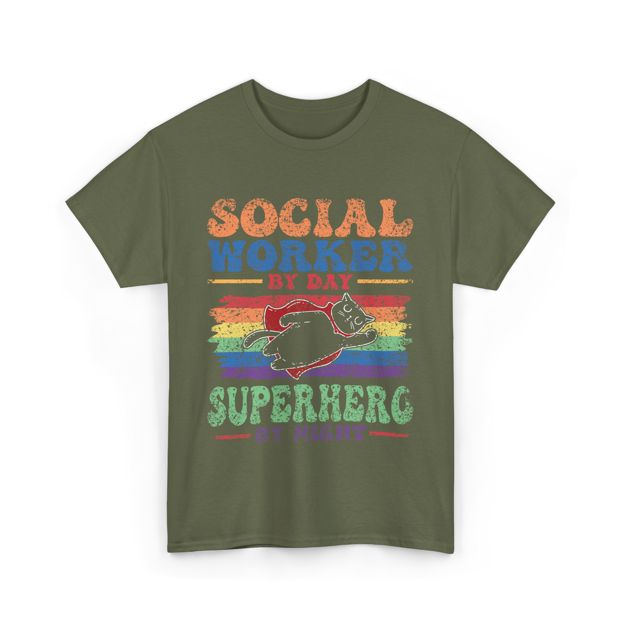 Social Worker By Day Superhero Night T-Shirt - Military Green