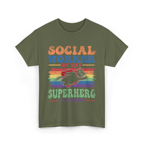 Social Worker By Day Superhero Night T-Shirt - Military Green