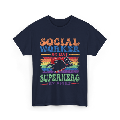 Social Worker By Day Superhero Night T-Shirt - Navy