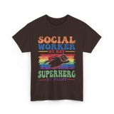 Social Worker By Day Superhero Night T-Shirt - Dark Chocolate