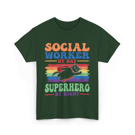 Social Worker By Day Superhero T-Shirt - Forest Green