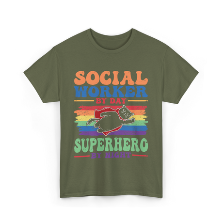 Social Worker By Day Superhero T-Shirt - Military Green