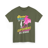 Social Worker By Day Superhero T-Shirt - Military Green