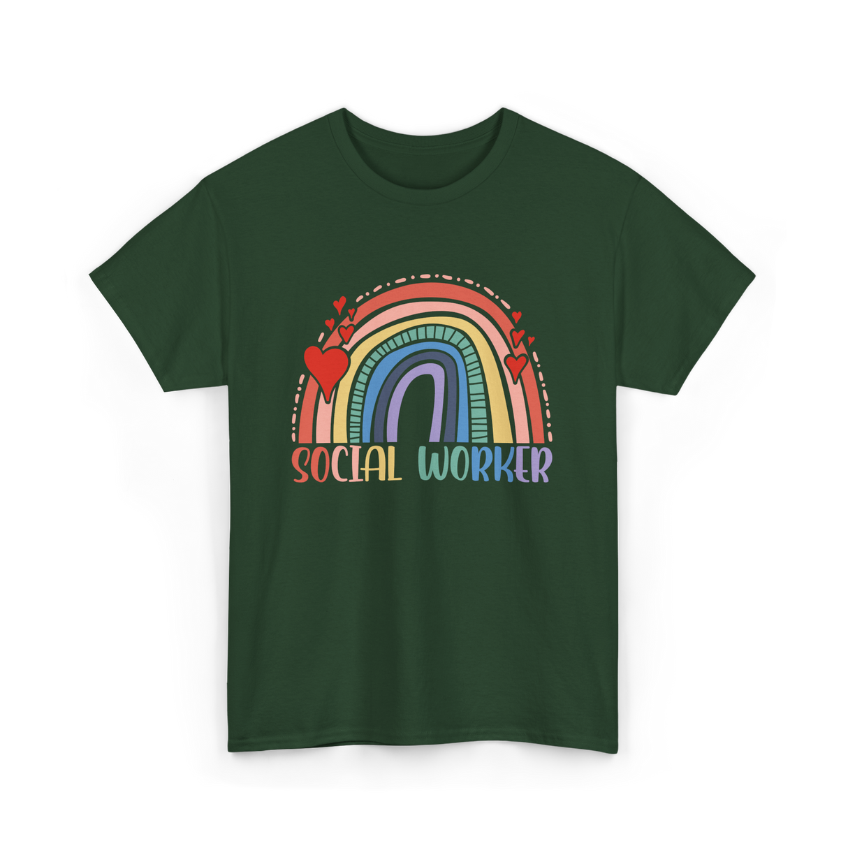 Social Worker Rainbow Support T-Shirt - Forest Green