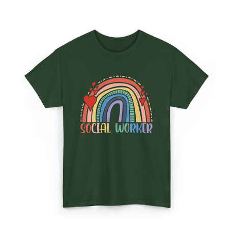 Social Worker Rainbow Support T-Shirt - Forest Green