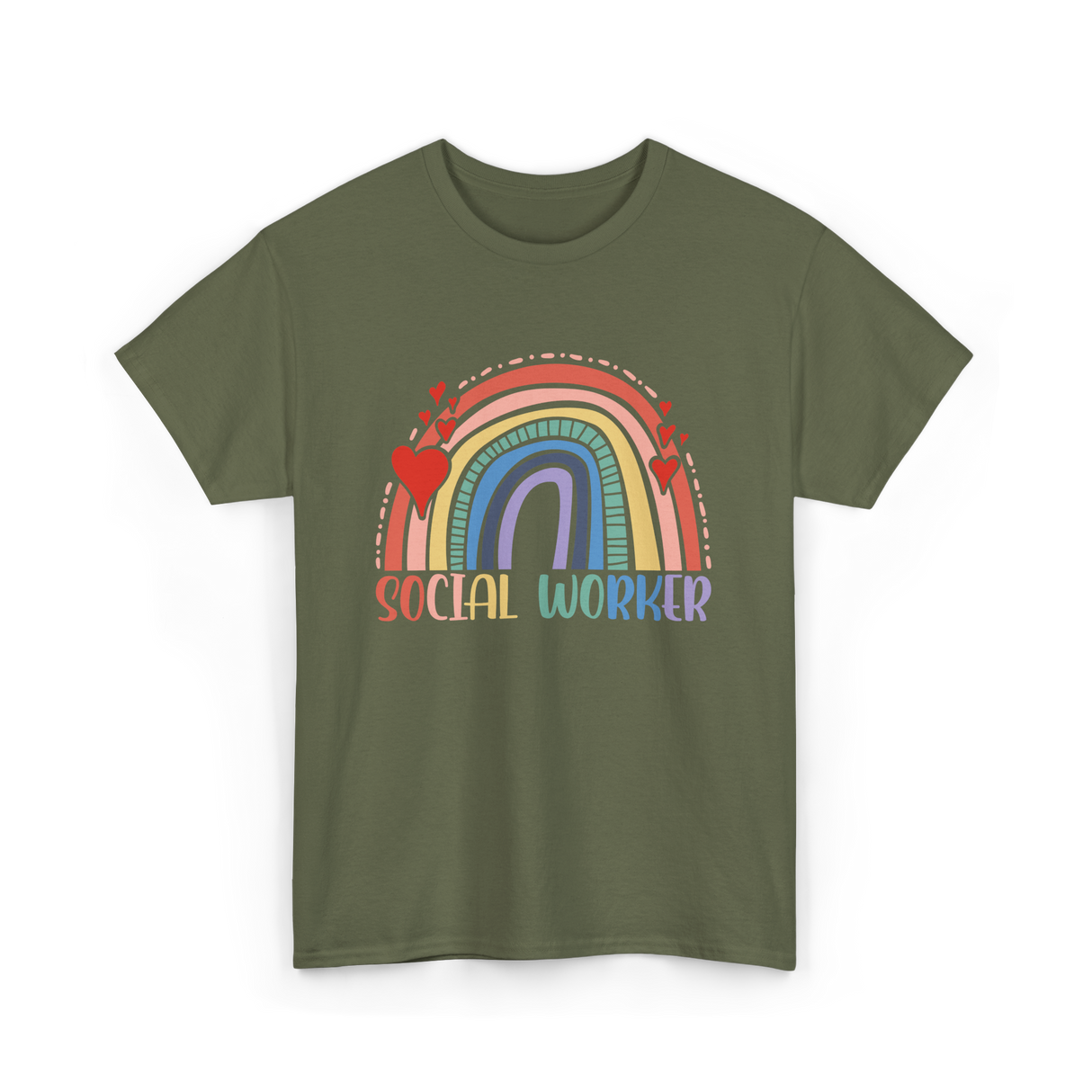 Social Worker Rainbow Support T-Shirt - Military Green