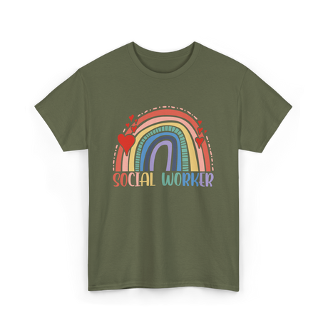 Social Worker Rainbow Support T-Shirt - Military Green