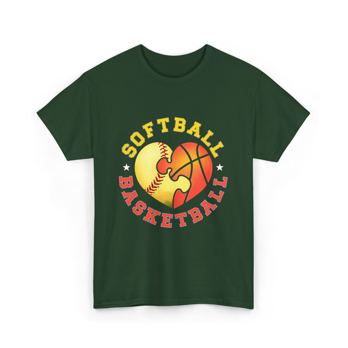 Softball Basketball Sports Love T-Shirt - Forest Green