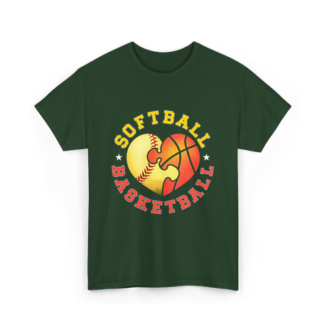 Softball Basketball Sports Love T-Shirt - Forest Green