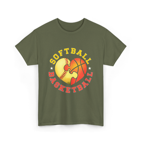 Softball Basketball Sports Love T-Shirt - Military Green