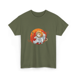 Space Cat Astronaut Kanji T-Shirt - Military Green