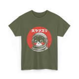 Space Cat Courage Japanese Kawaii T-Shirt - Military Green