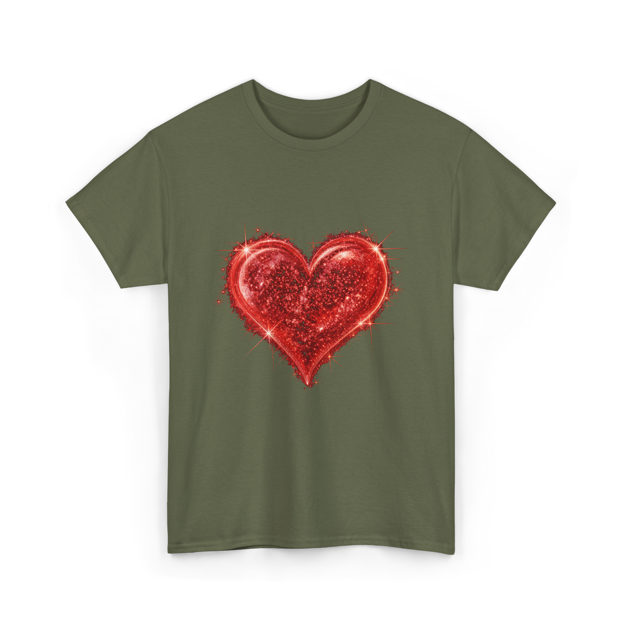 Sparkling Heart Love T-Shirt - Military Green