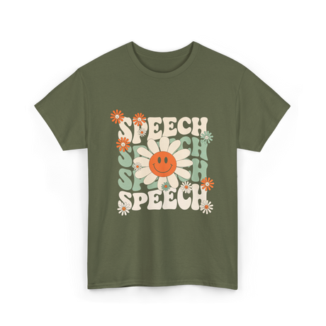 Speech Flowers Speech Therapy T-Shirt - Military Green