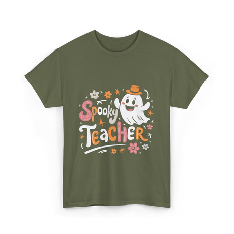 Spooky Teacher Halloween Educator T-Shirt - Military Green