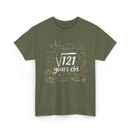 Square Root Of 121 Birthday Celebration T-Shirt - Military Green